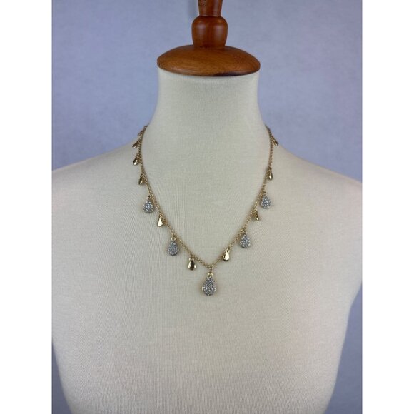 Gold Tone Teardrop Necklace Drop Clear Crystal Accents - Picture 5 of 8